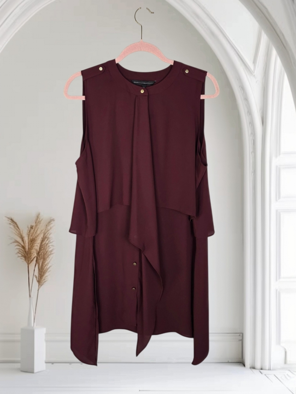 White House Black Market Burgundy Sleeveless Tunic Blouse Size XL